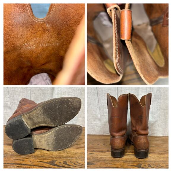 Vintage Brown Leather Roper Cowboy Work Boots Men’s 10.5 EE Western - Picture 8 of 10